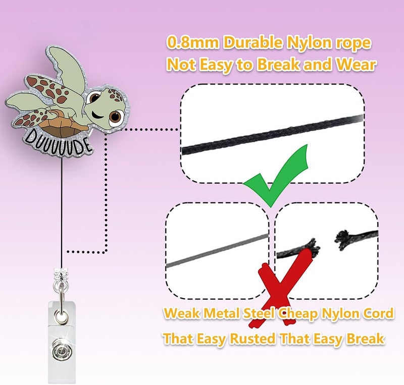 LEBEIGHT Funny Sea Turtle Badge Reel, Ocean Animal Retractable Badge Reel for Nurse Nursing Student RN CNA LPN Medical Worker & Teacher, Cute Pediatric Nurse Gifts, Dude Turtle Badge Holder with Alligator Clip - Image 4